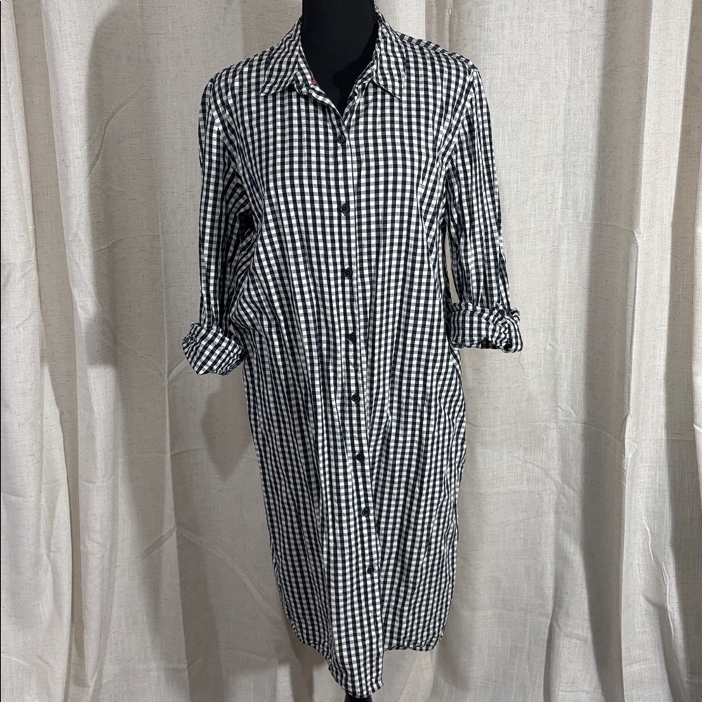 Basic Editions Black And White Gingham Shirt Dress - image 2